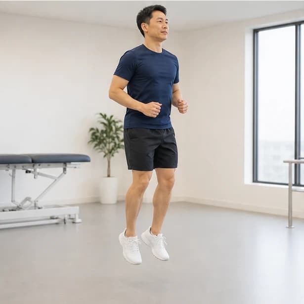 在平地做小幅雙腳彈跳並準備柔和落地