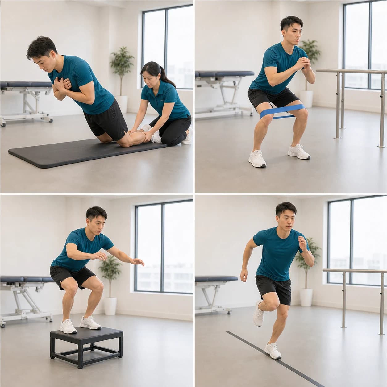 ACL 術後復健的北歐腿後肌、彈力帶深蹲、落地控制與單腳跳圖解