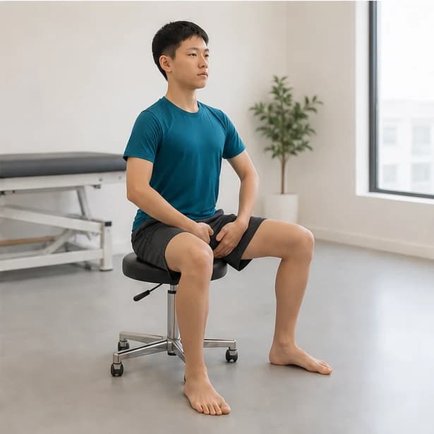 青少年坐在穩定椅凳上做坐姿軸向延伸